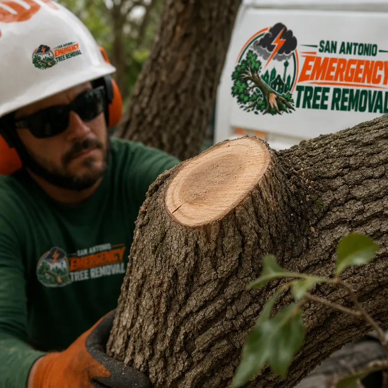 Close-up of a clean pruning cut placed correctly at the branch collar on a medium tree limb